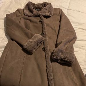 Faux Suede and Fur Coat Lg